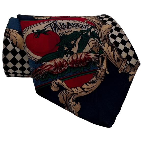 Vintage Tabasco Silk Tie Silhouette Oyster McILHENNY Co Avery Island LA Novelty - Picture 10 of 10